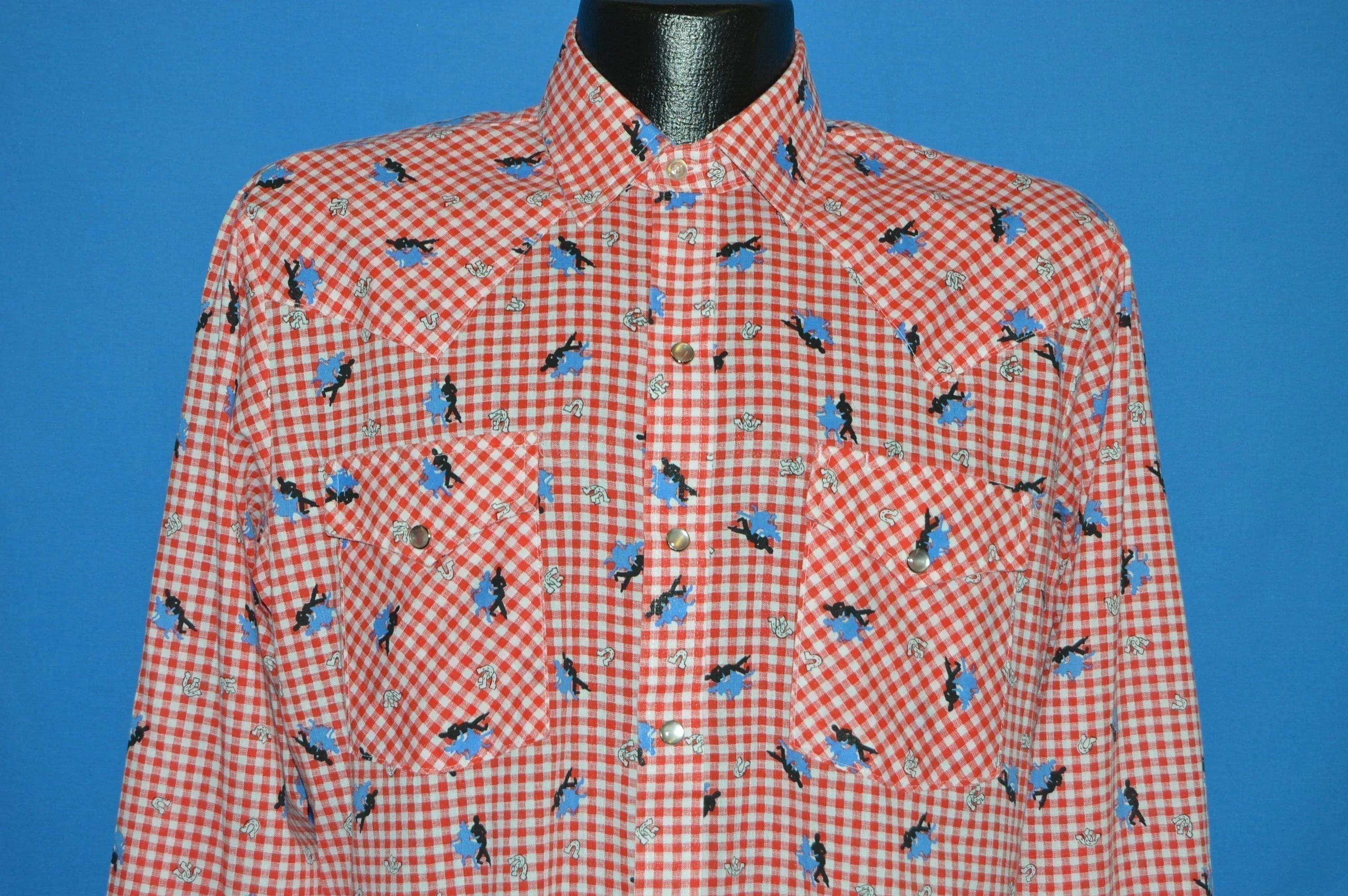 80s DC Brand Gingham Square Dancing Pearl Snap Shirt Large