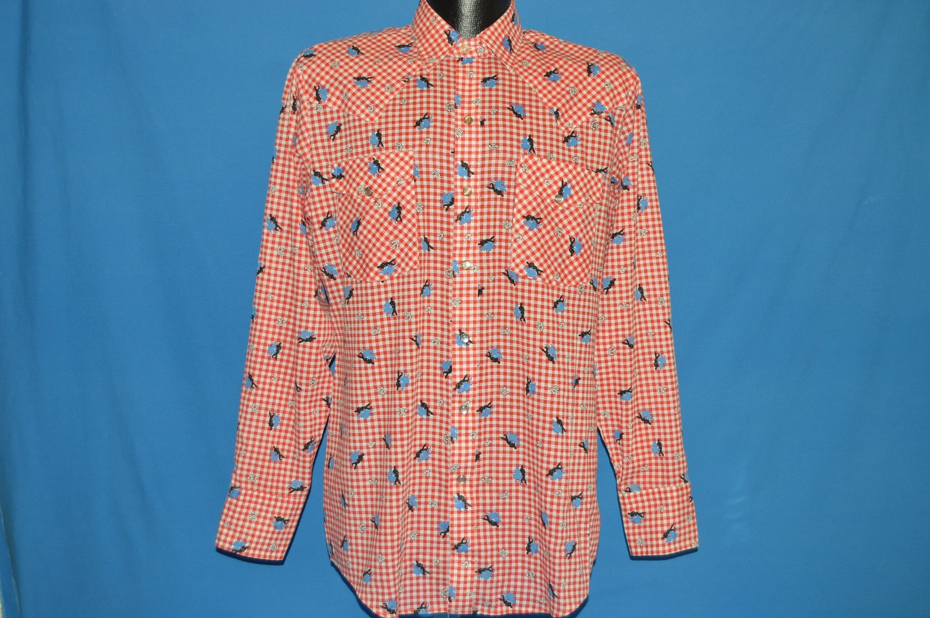80s DC Brand Gingham Square Dancing Pearl Snap Shirt Large