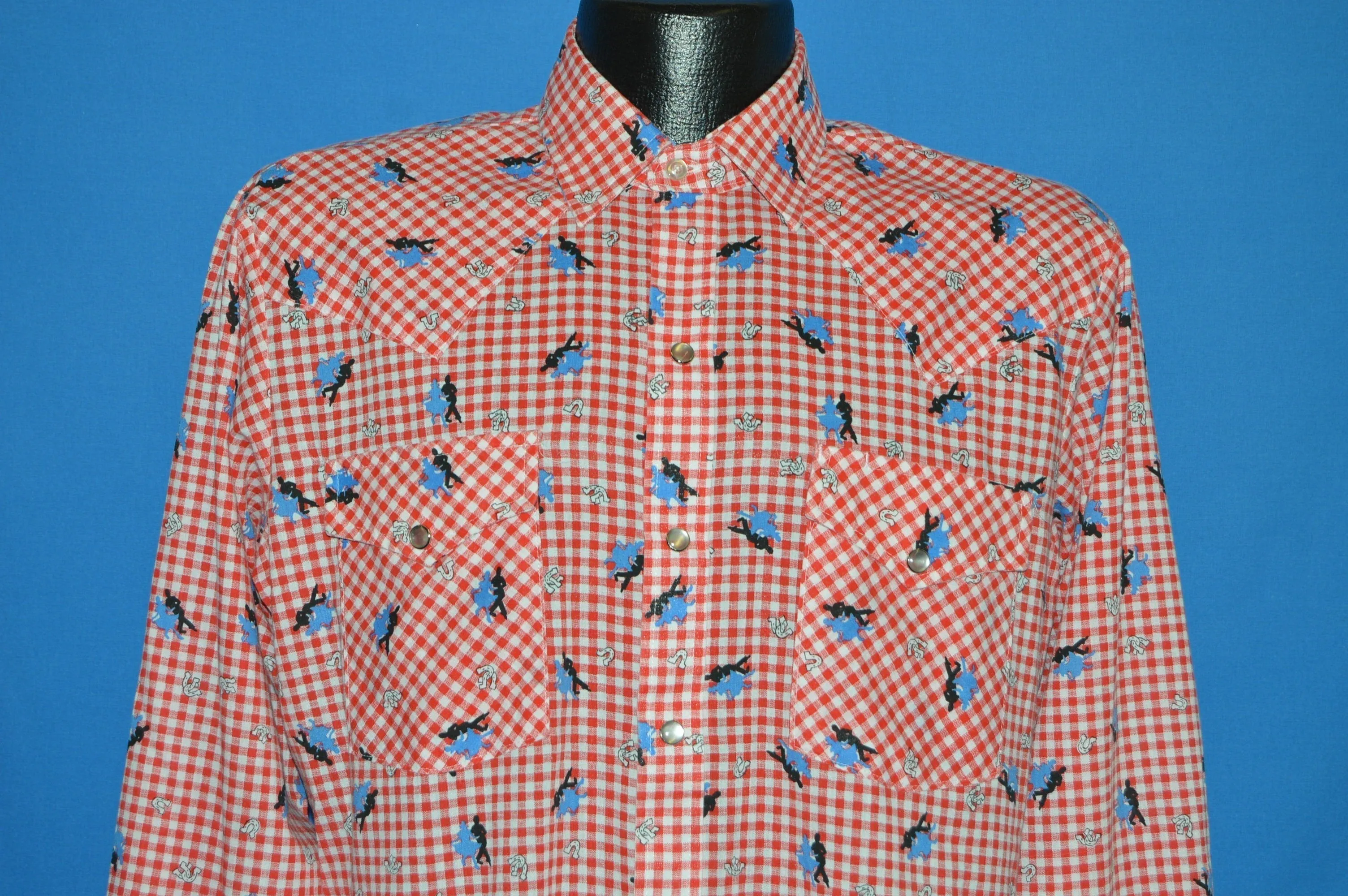 80s DC Brand Gingham Square Dancing Pearl Snap Shirt Large