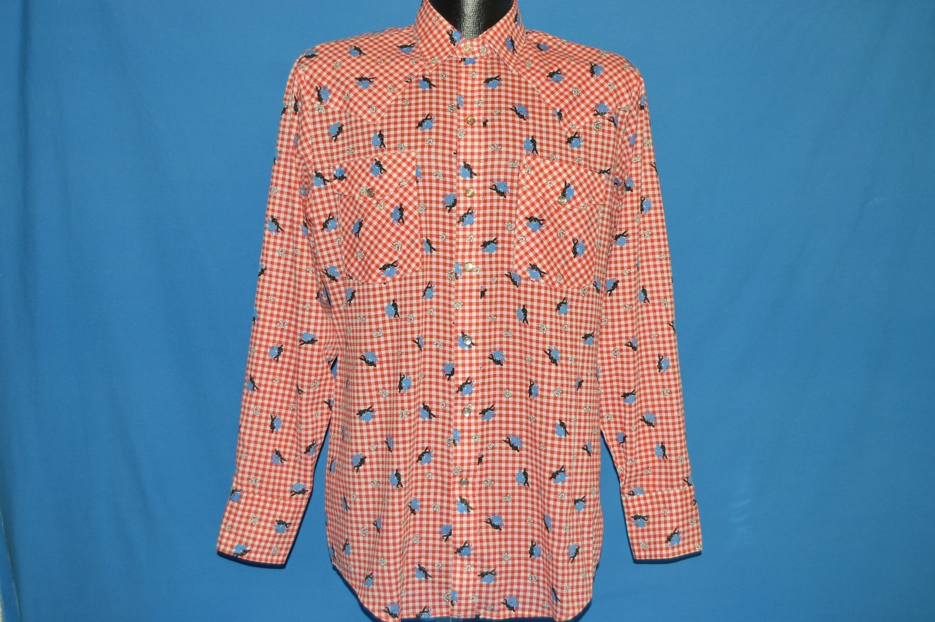 80s DC Brand Gingham Square Dancing Pearl Snap Shirt Large