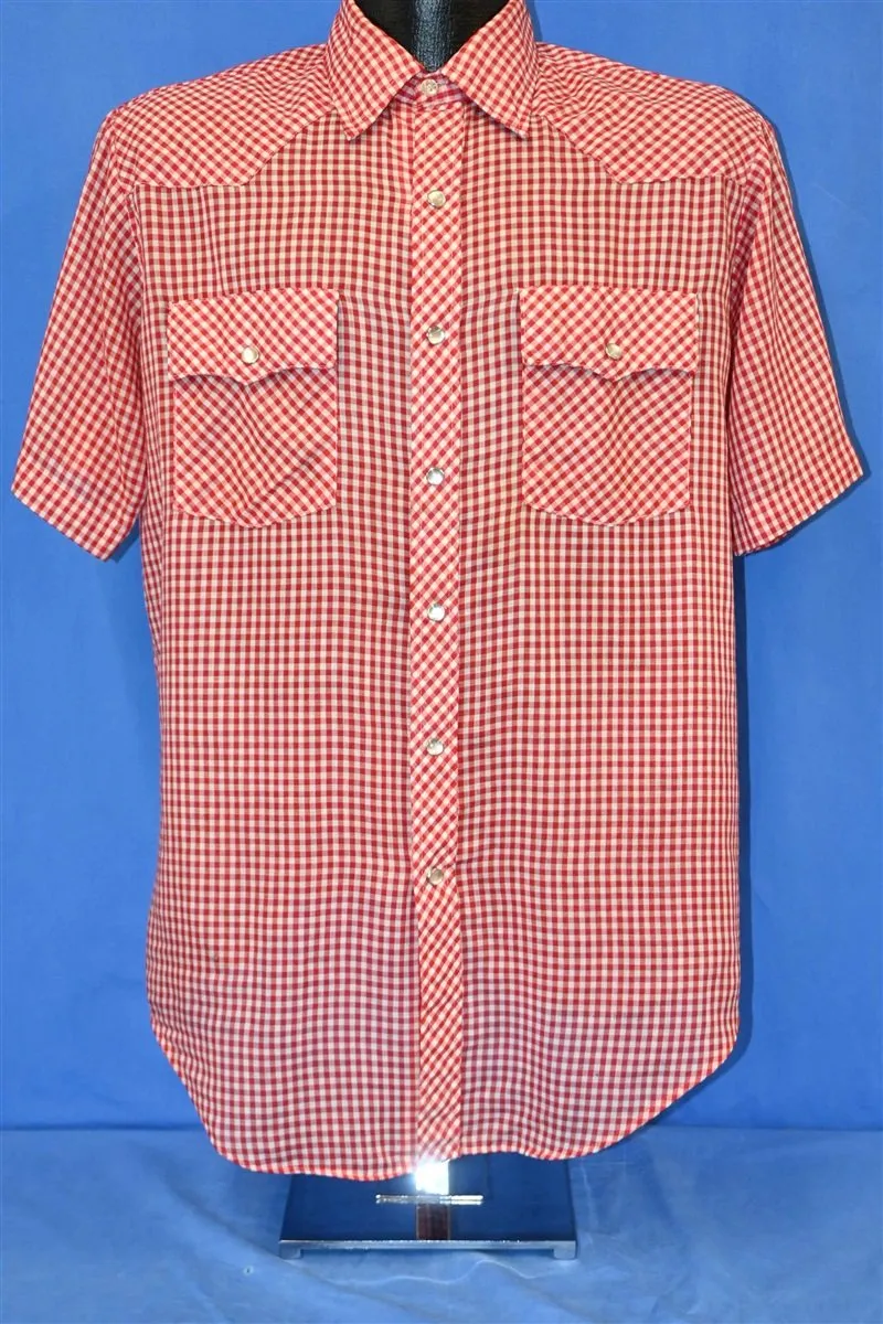 80s Montgomery Ward Red Gingham Western Shirt Medium