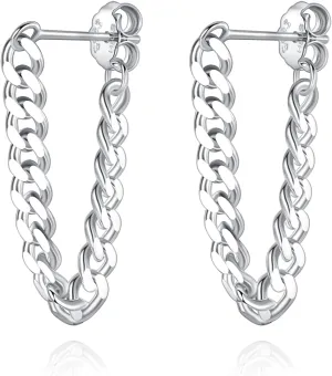925 Sterling Silver Cuban Link Chain Dangle Drop Stud Earrings for Women, 18K Gold Plated Wrap Tassel Earrings