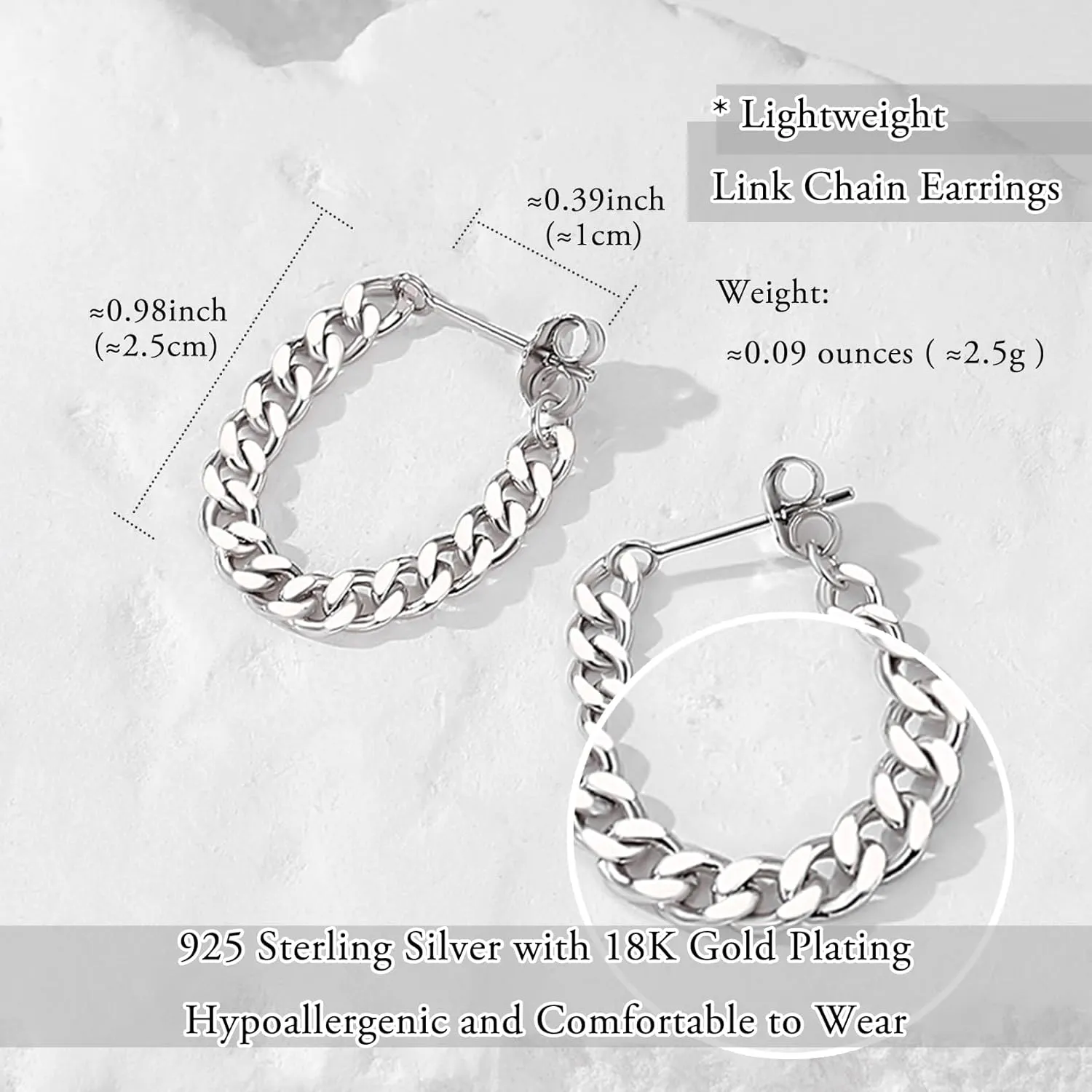 925 Sterling Silver Cuban Link Chain Dangle Drop Stud Earrings for Women, 18K Gold Plated Wrap Tassel Earrings