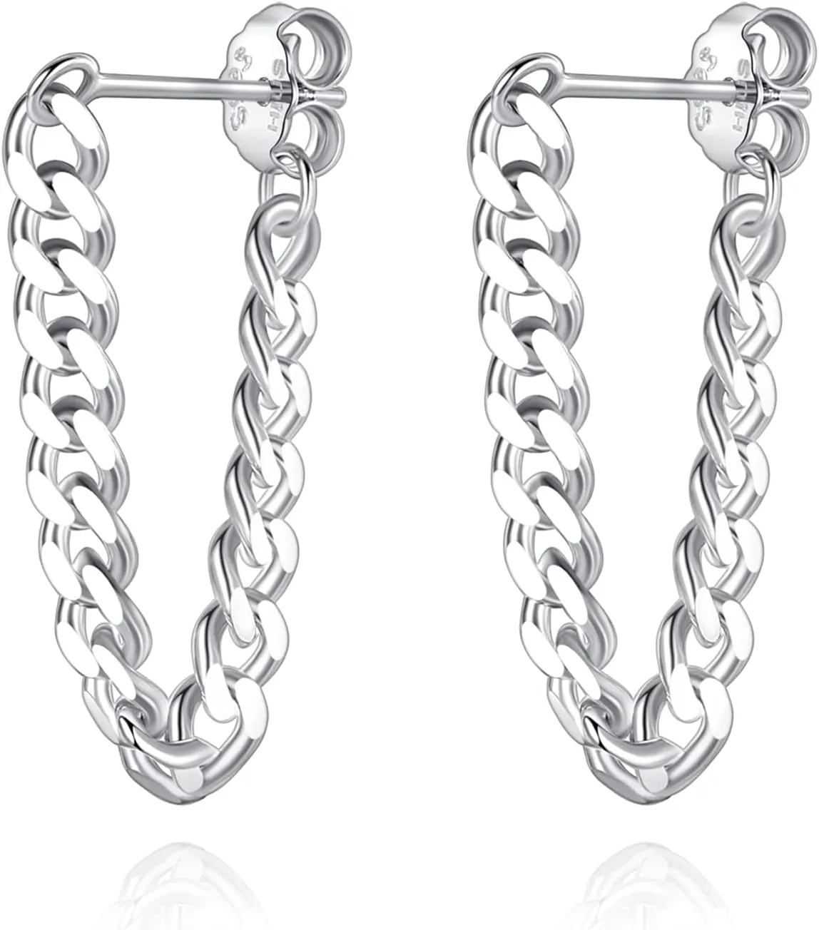 925 Sterling Silver Cuban Link Chain Dangle Drop Stud Earrings for Women, 18K Gold Plated Wrap Tassel Earrings