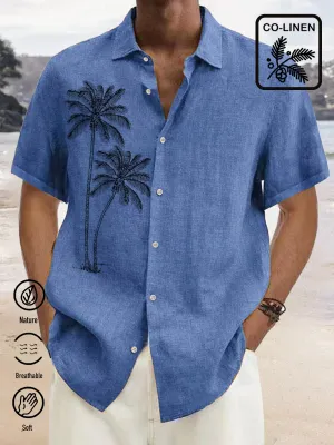 Alohadaddy Beach Holiday Men's Vintage Hawaiian Shirts Coconut Tree Casual Oversized Cotton Linen Aloha Shirts