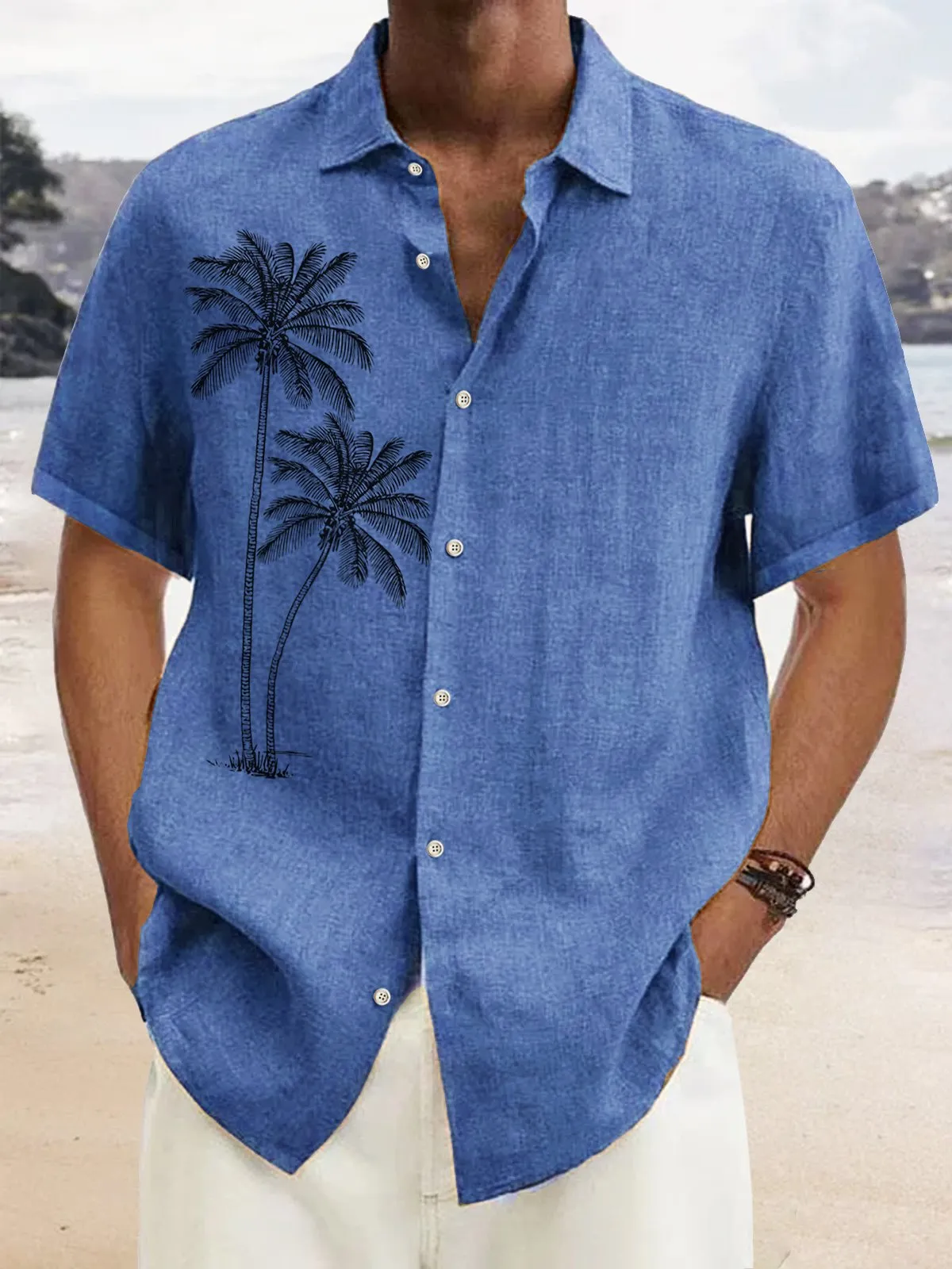 Alohadaddy Beach Holiday Men's Vintage Hawaiian Shirts Coconut Tree Casual Oversized Cotton Linen Aloha Shirts