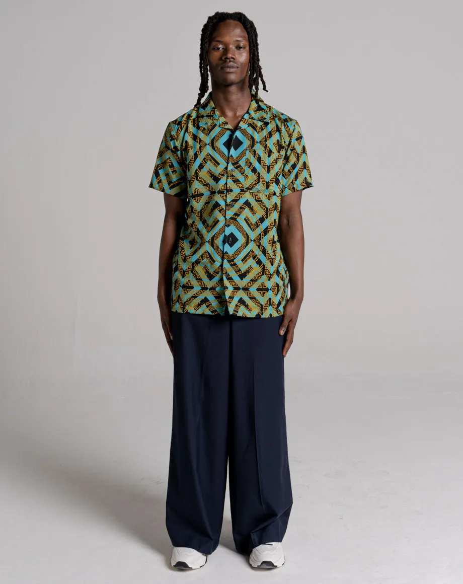 ANTIQUITY UNISEX PRINTED CUBAN COLLAR SHIRT | BLACK