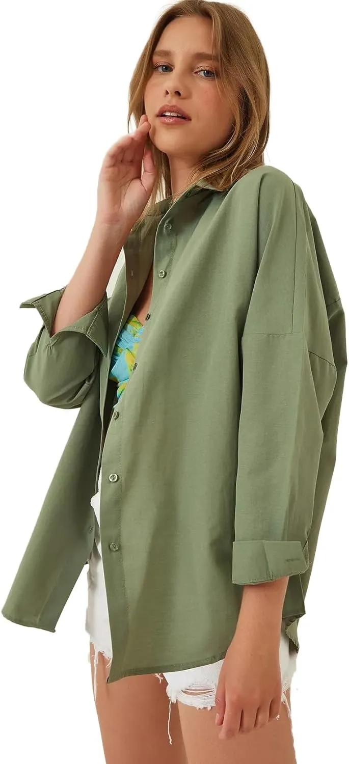 BIG DART Oversized Button Down Shirts for Women, Dressy Casual Long Sleeve Blouses Summer Tops Tunics