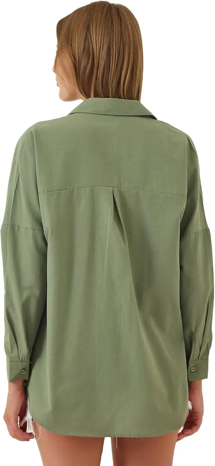 BIG DART Oversized Button Down Shirts for Women, Dressy Casual Long Sleeve Blouses Summer Tops Tunics