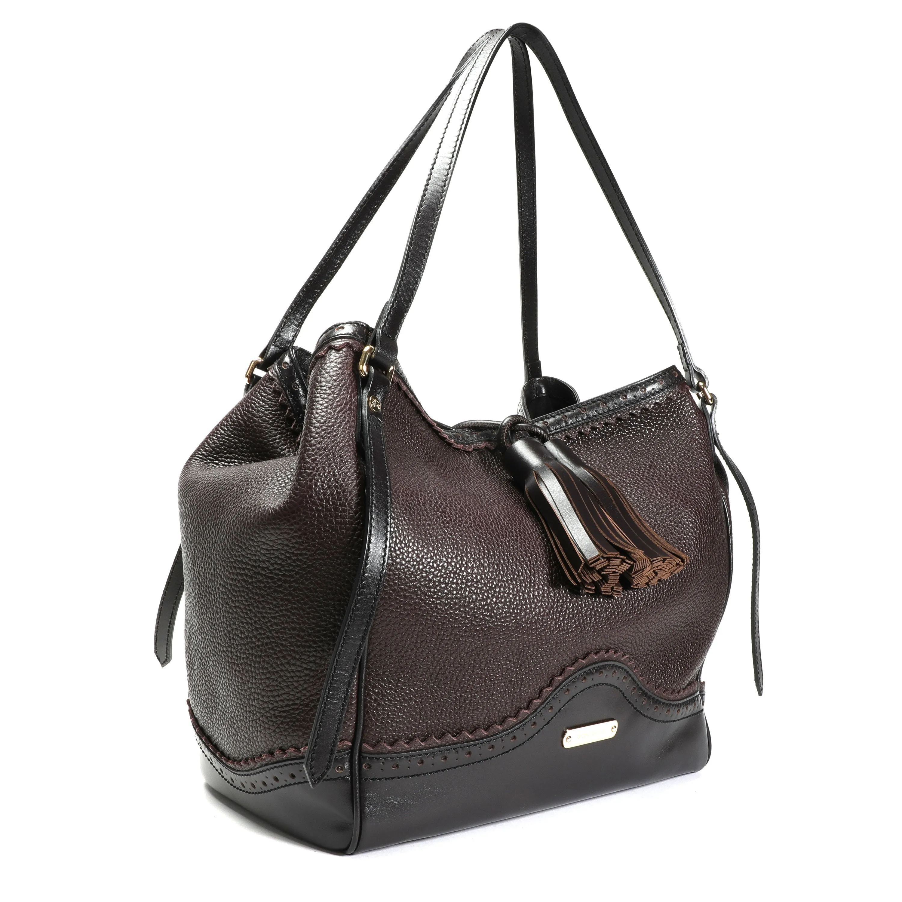 Burberry Chocolate Pebbled Leather Brogue Canterbury Bag