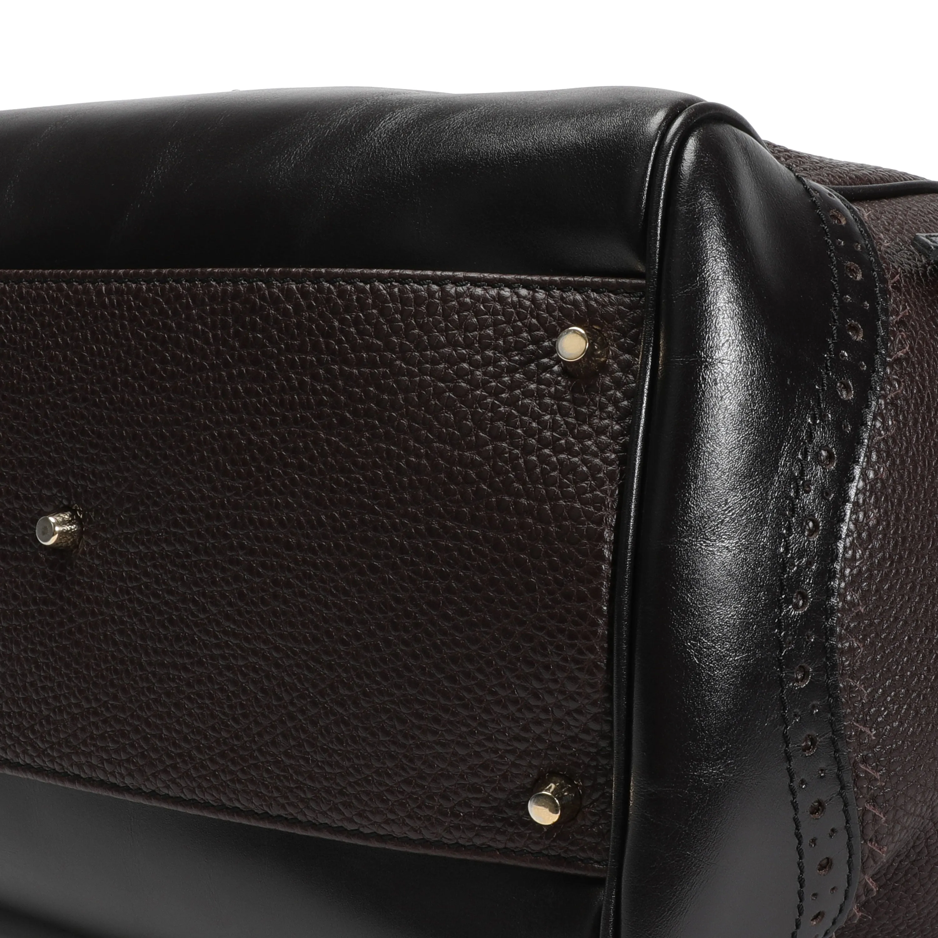 Burberry Chocolate Pebbled Leather Brogue Canterbury Bag