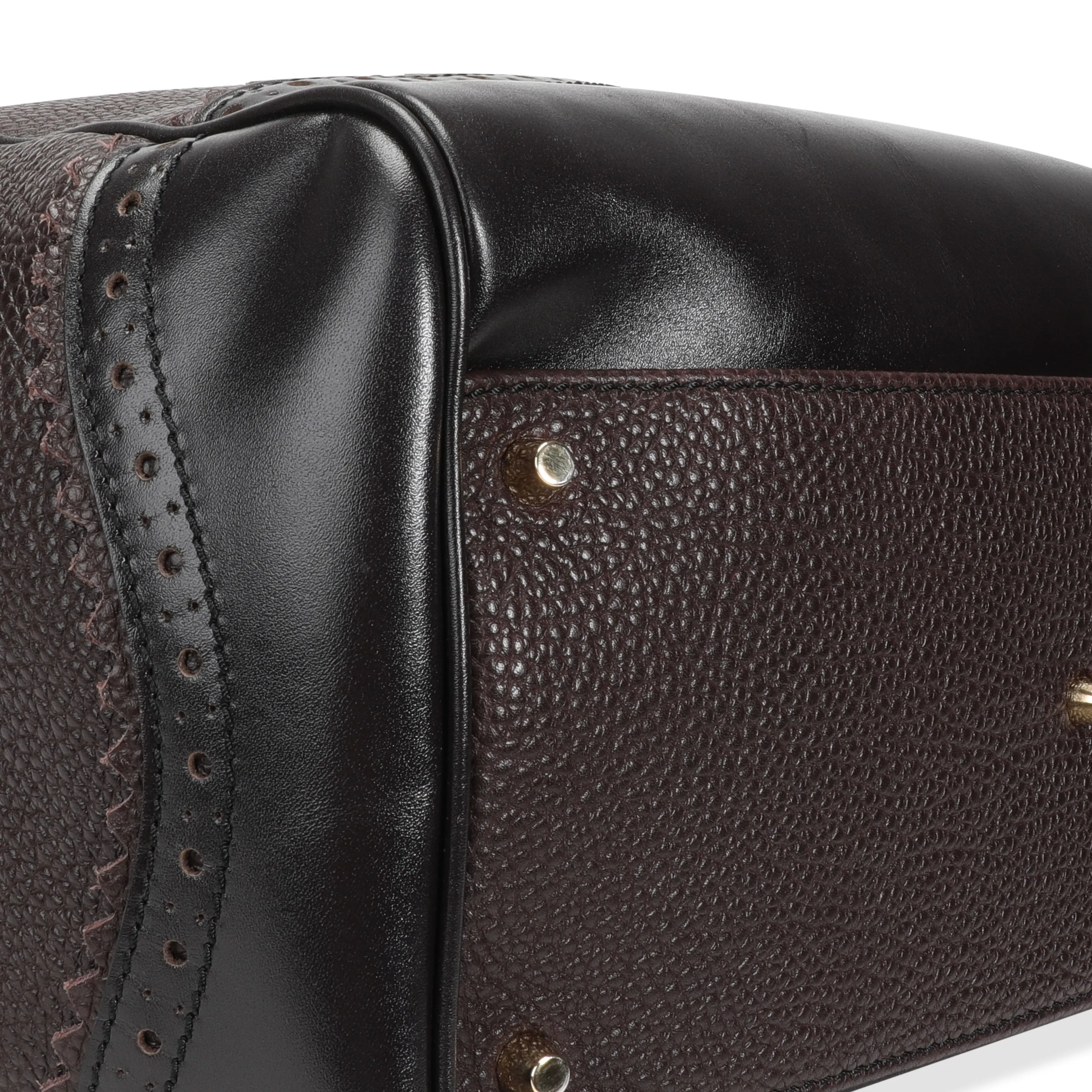 Burberry Chocolate Pebbled Leather Brogue Canterbury Bag