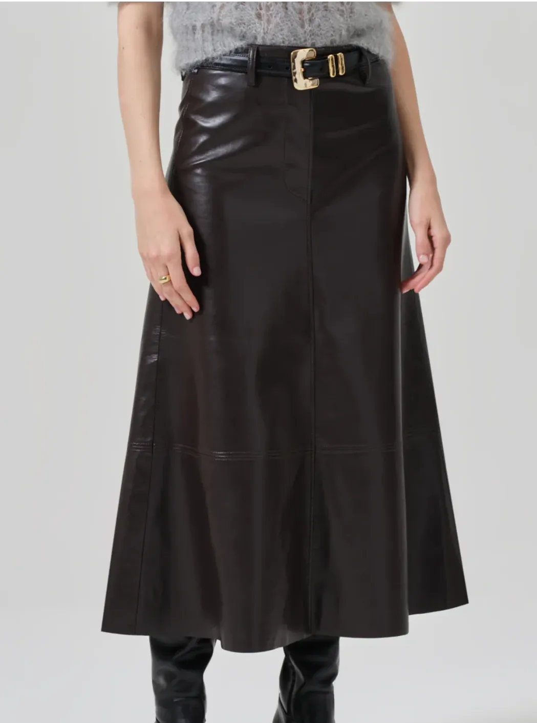 CASSIA LEATHER SKIRT IN CHOCOLATE