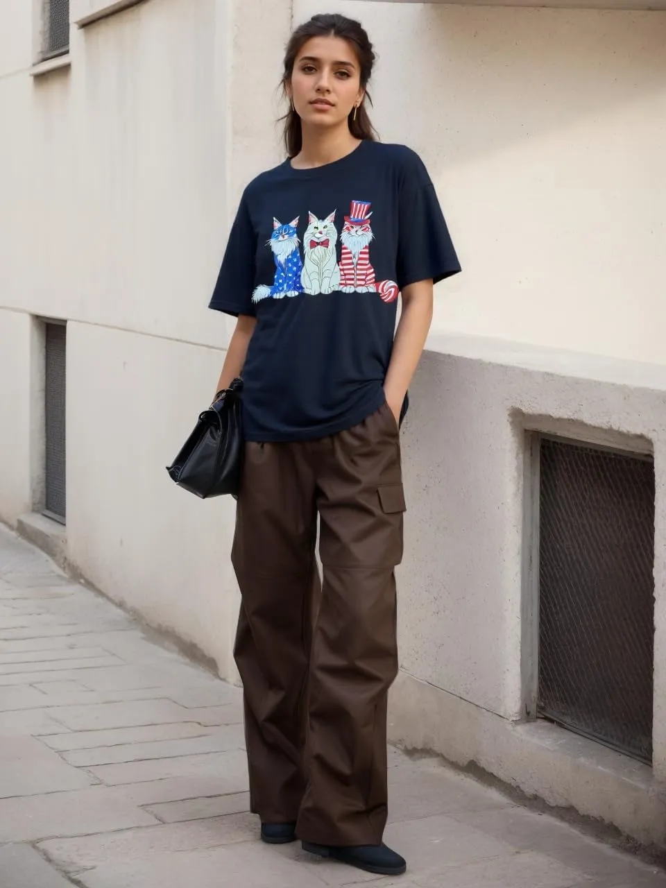 Cat for Women Tshirts Funny Black Cat Graphic Casual Cat Crewneck Holiday Vintage Graphic Tees Casual Tops
