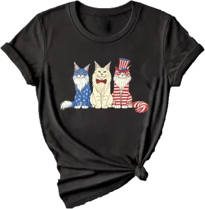Cat for Women Tshirts Funny Black Cat Graphic Casual Cat Crewneck Holiday Vintage Graphic Tees Casual Tops