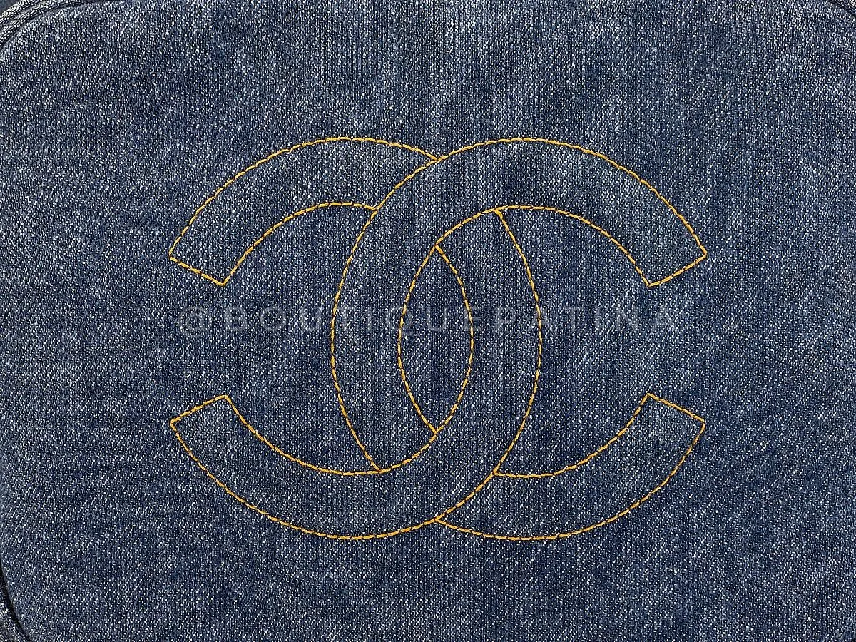 Chanel 1997 Vintage Blue Denim "Lunch Box" Vanity Timeless Logo Bag PIQ