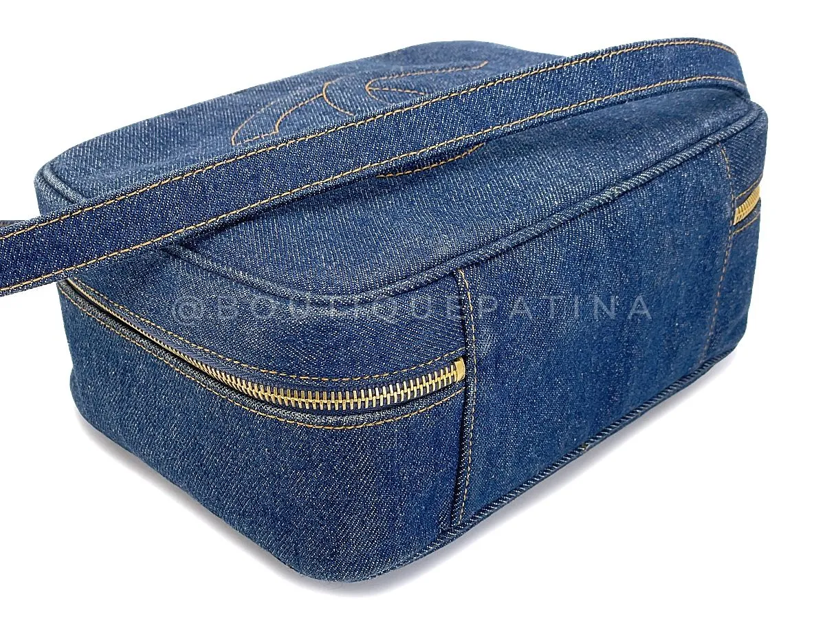 Chanel 1997 Vintage Blue Denim "Lunch Box" Vanity Timeless Logo Bag PIQ