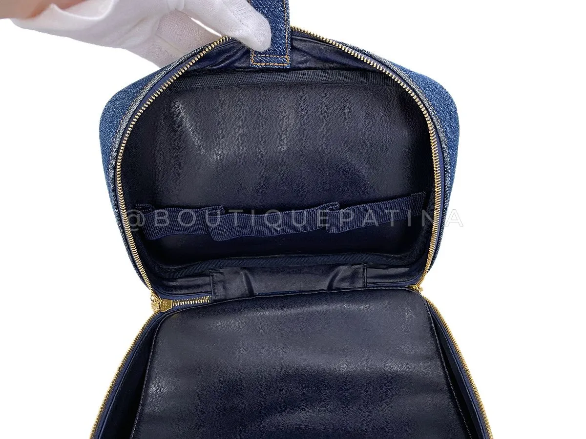 Chanel 1997 Vintage Blue Denim "Lunch Box" Vanity Timeless Logo Bag PIQ