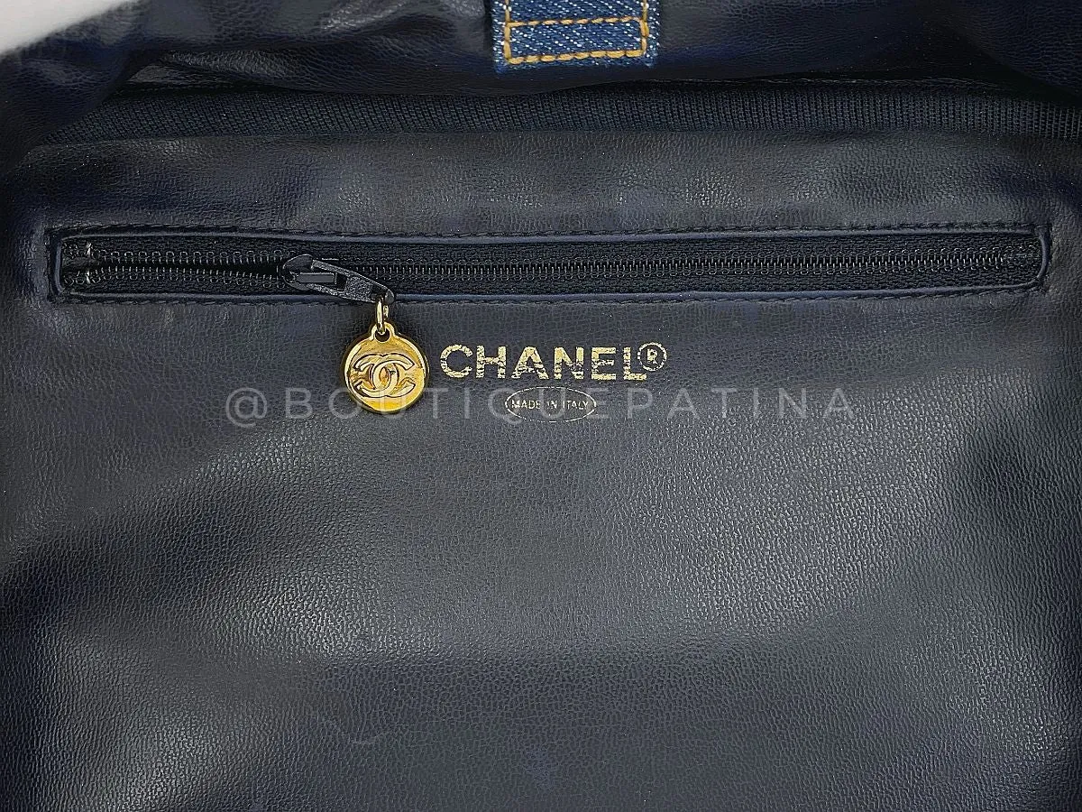 Chanel 1997 Vintage Blue Denim "Lunch Box" Vanity Timeless Logo Bag PIQ
