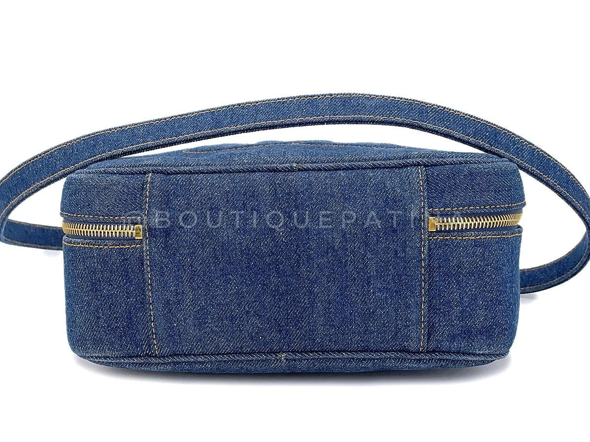 Chanel 1997 Vintage Blue Denim "Lunch Box" Vanity Timeless Logo Bag PIQ