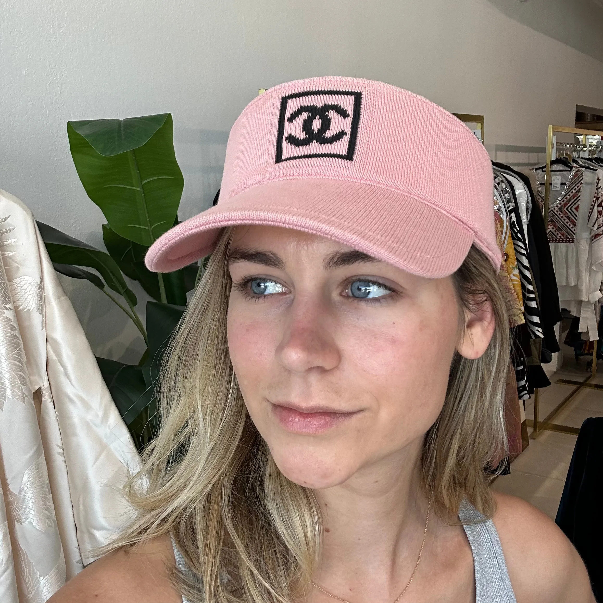 Vintage Pink Chanel Visor - Elegant Retro Style Sun Visor
