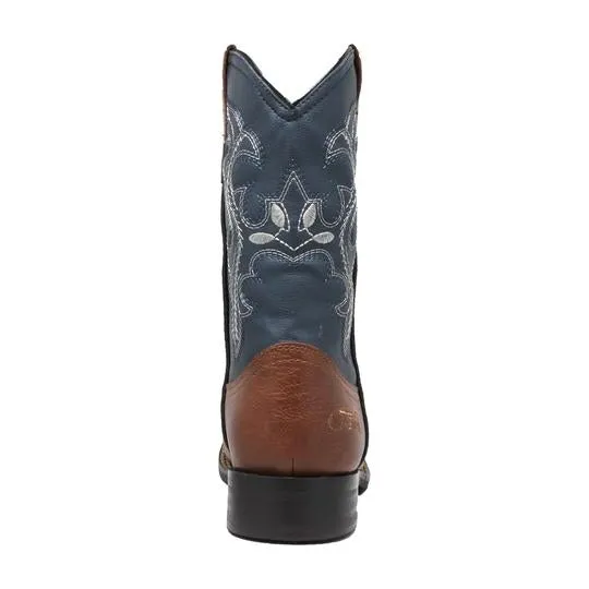 Children's 8" Western Pull On Navy Blue Leather Boots
