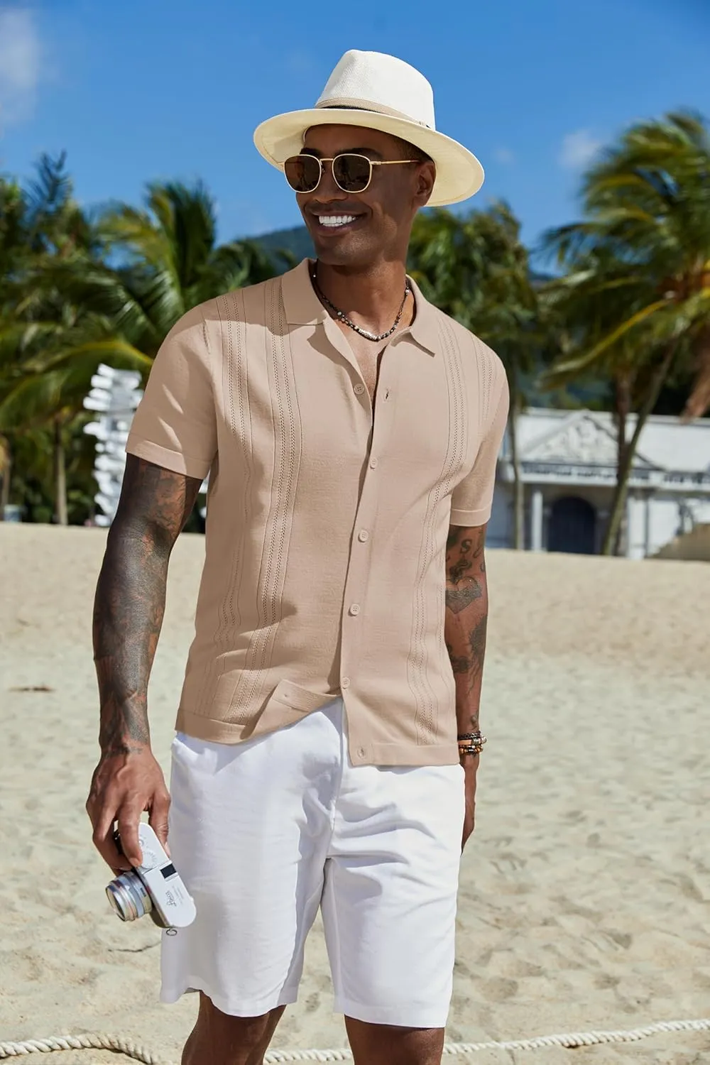 COOFANDY Men Casual Button Down Shirts Short Sleeve Summer Beach Shirt Fashion Camp Tops