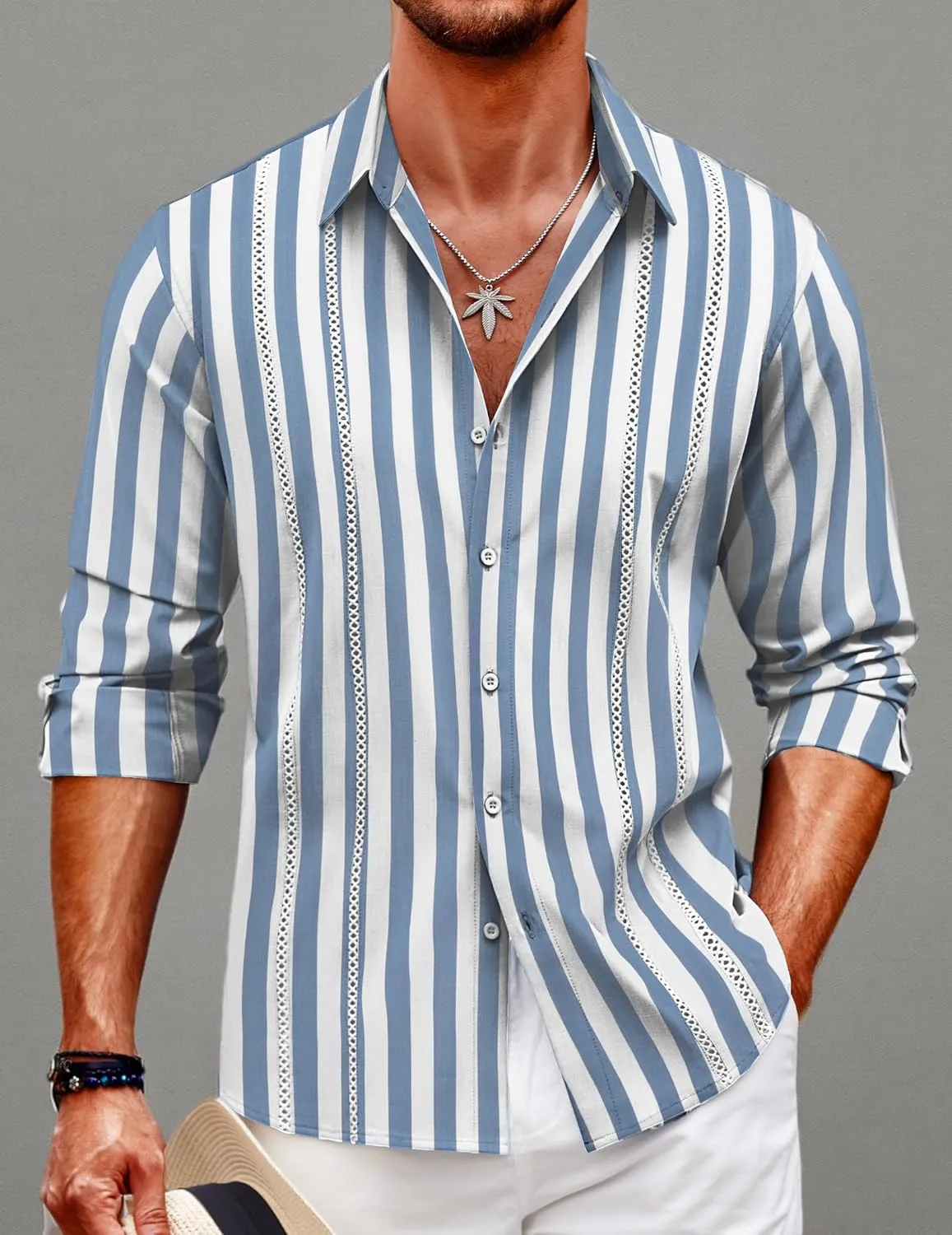 COOFANDY Mens Cuban Guayabera Shirt Casual Button Down Shirts Long Sleeve Summer Beach Shirts