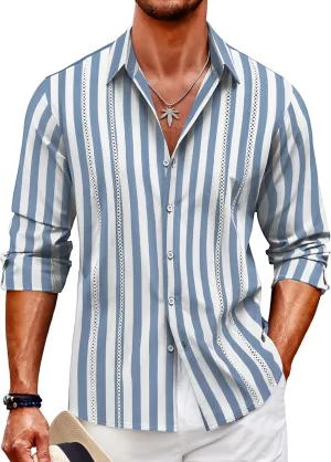 COOFANDY Mens Cuban Guayabera Shirt Casual Button Down Shirts Long Sleeve Summer Beach Shirts