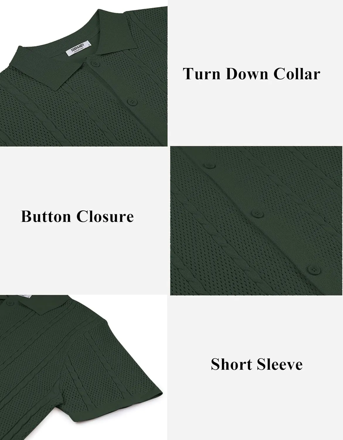 COOFANDY Mens Knit Button Down Shirts Casual Textured Polo Shirt Short Sleeve Vintage Summer Beach Tops