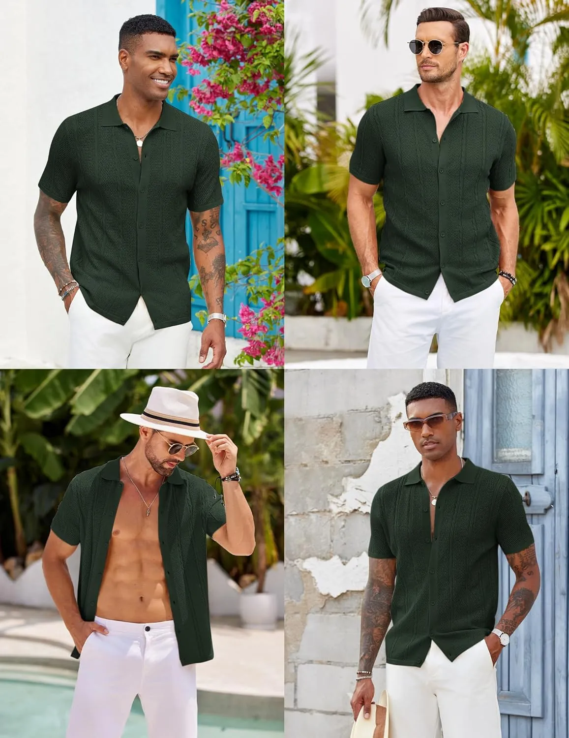 COOFANDY Mens Knit Button Down Shirts Casual Textured Polo Shirt Short Sleeve Vintage Summer Beach Tops