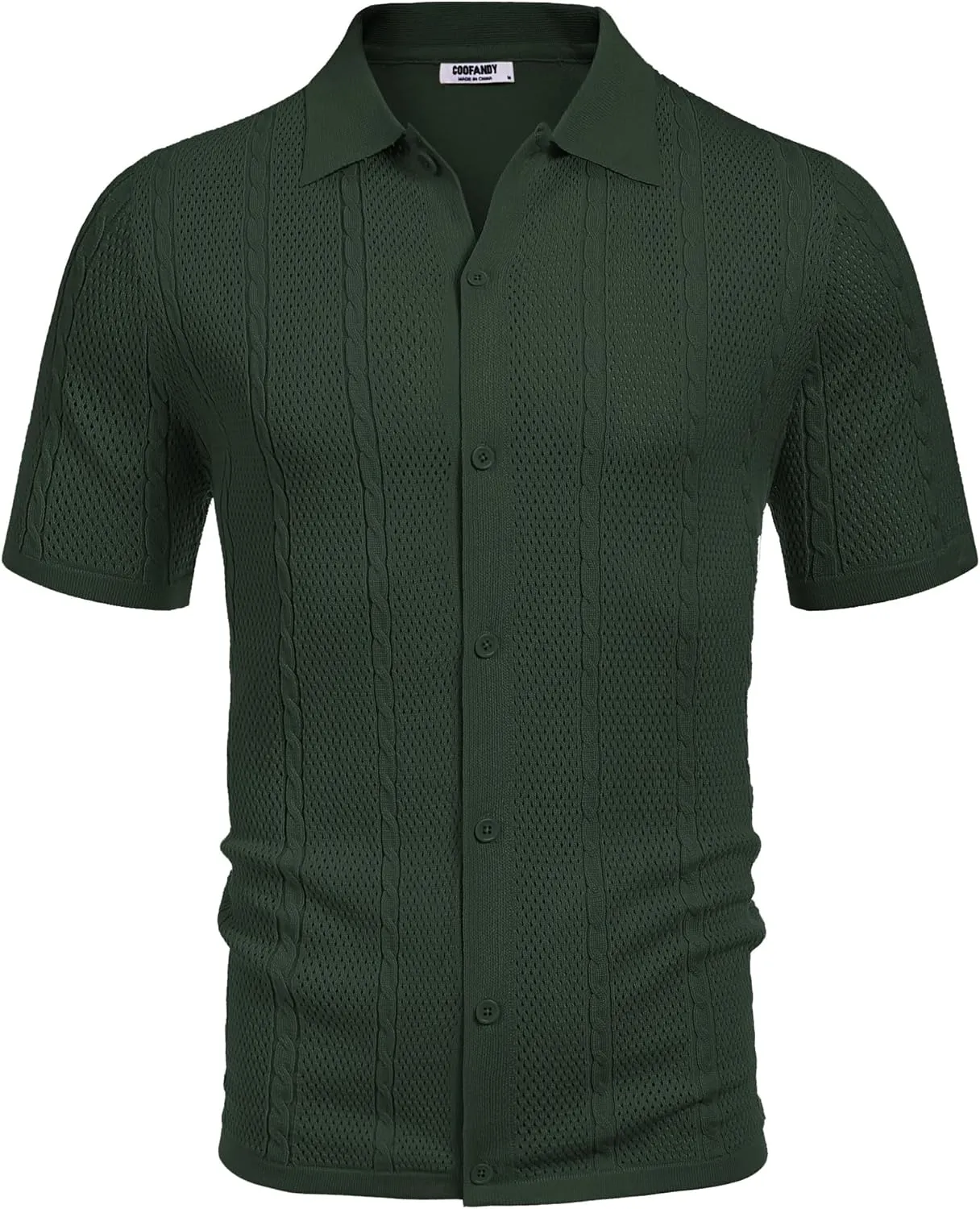 COOFANDY Mens Knit Button Down Shirts Casual Textured Polo Shirt Short Sleeve Vintage Summer Beach Tops