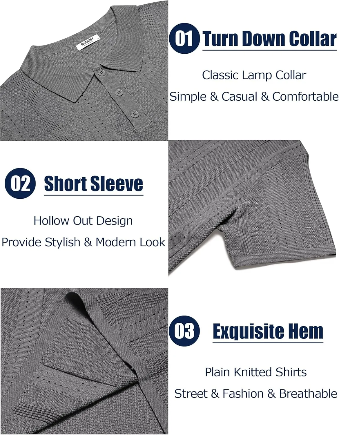 COOFANDY Mens Knit Polo Shirts Short Sleeve Button Down Shirt Cuban Guayabera Textured Summer Beach Shirts