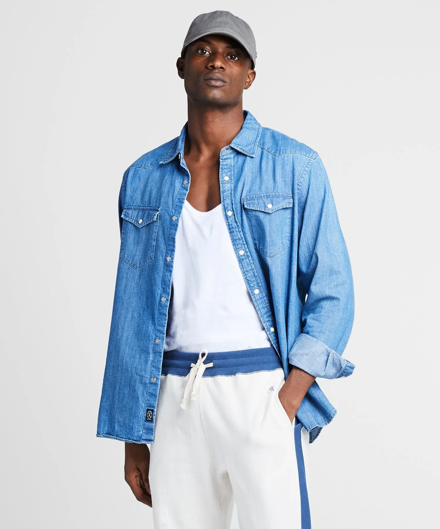 Denim Western Long Sleeve Shirt in Medium Blue
