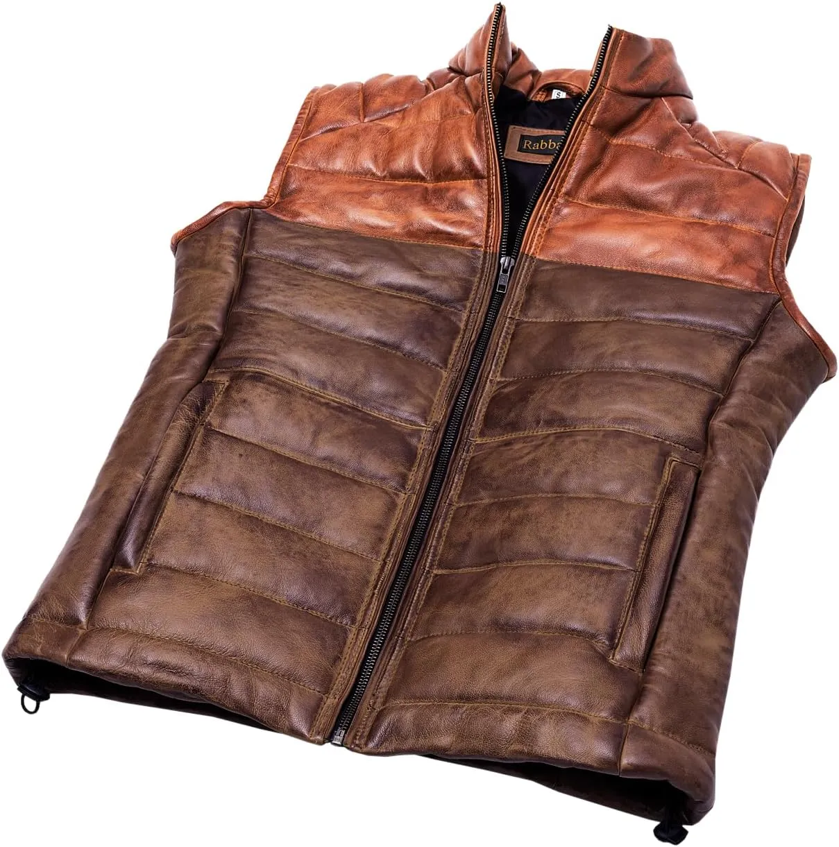 Distressed Quilted Puffer Down Leather Vest Men | Lightweight Distressed Brown vest | Leather Down Puffer Vest