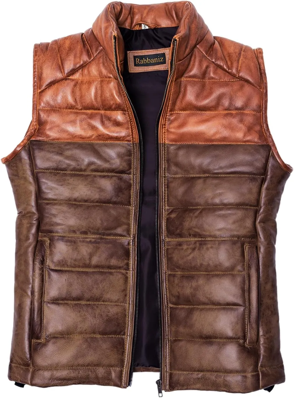 Distressed Quilted Puffer Down Leather Vest Men | Lightweight Distressed Brown vest | Leather Down Puffer Vest