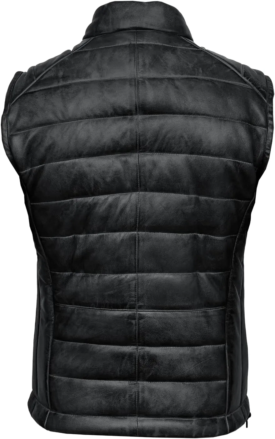 Distressed Quilted Puffer Down Leather Vest Men | Lightweight Distressed Brown vest | Leather Down Puffer Vest