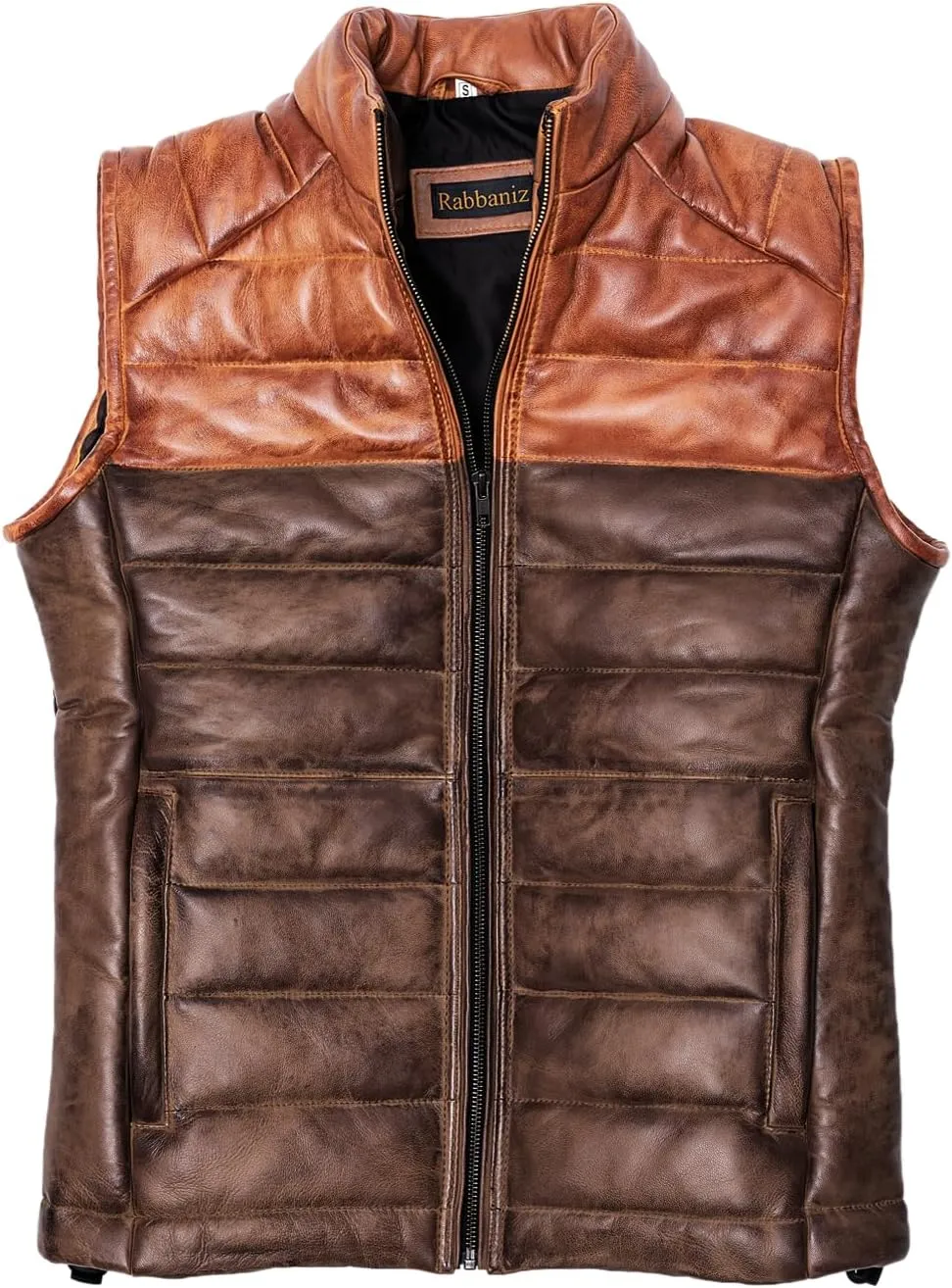 Distressed Quilted Puffer Down Leather Vest Men | Lightweight Distressed Brown vest | Leather Down Puffer Vest