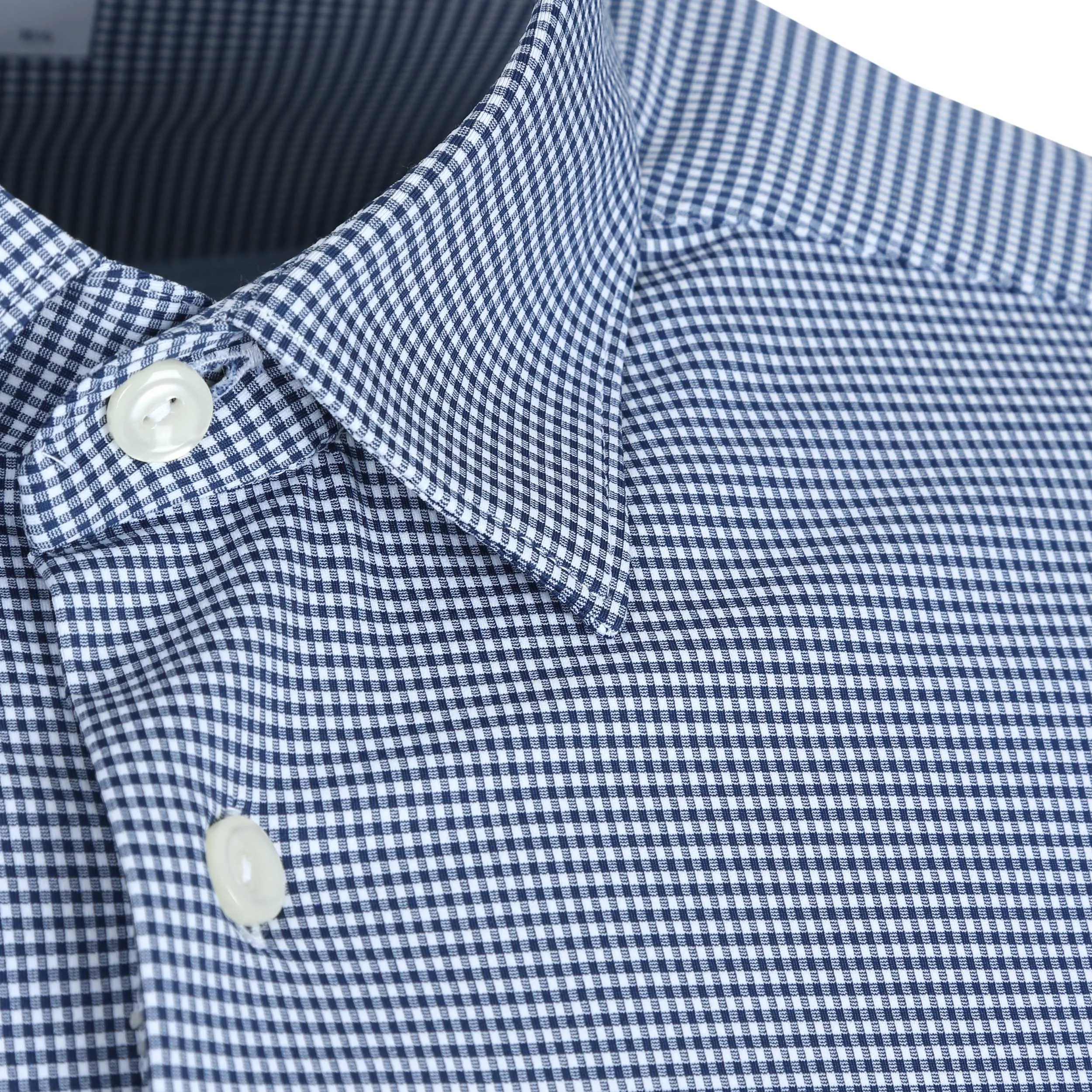 Eton 4 Way Stretch Gingham Check Shirt in Navy