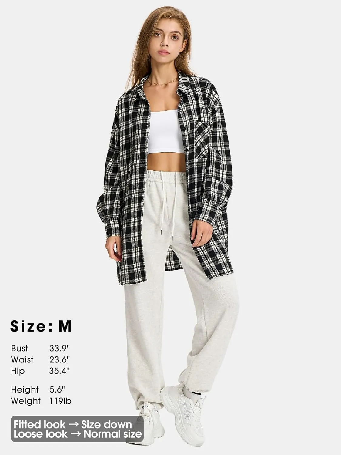 EXLURA Womens Plaid Flannel Shacket Long Sleeve Button Down Shirts Long Jackets Oversized Spring Fashion Outfits 2025 Clothes