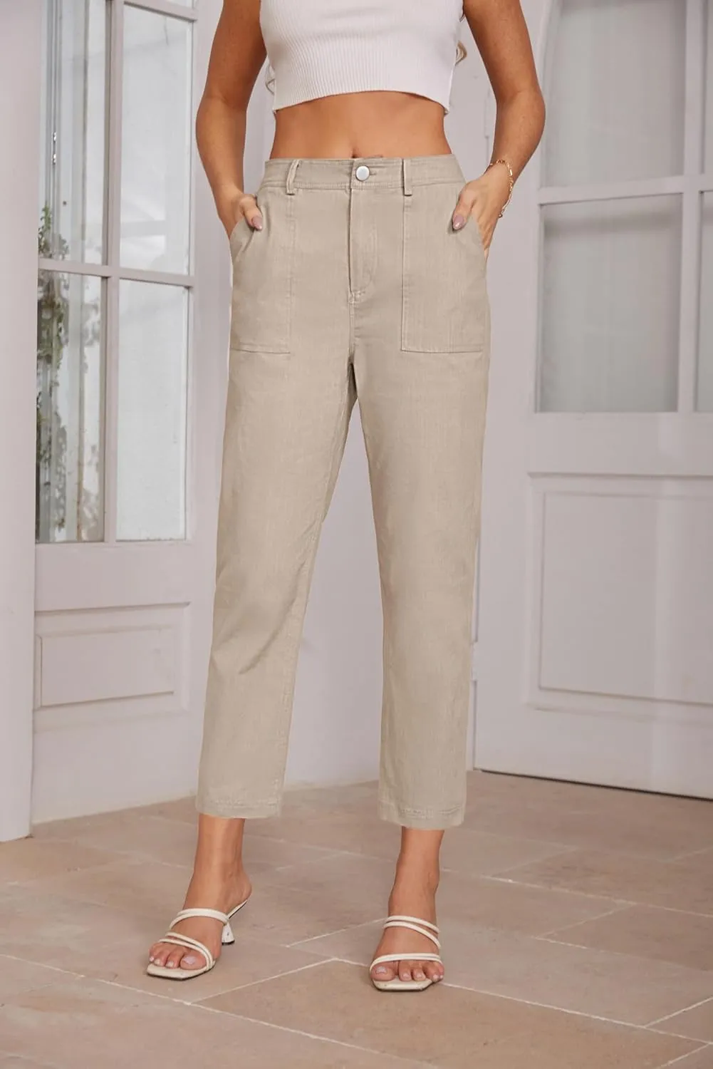 GRACE KARIN Women's 2025 Work Pants Casual High-Waisted Business Tapered Leg Trousers with Pockets