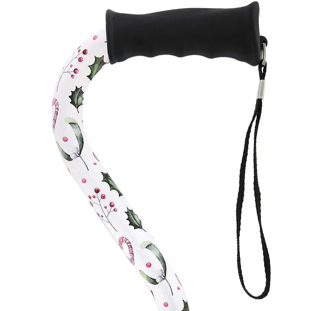 Holiday Cheer Convertible Quad Base Walking Cane with Comfort Grip - Adjustable Shaft