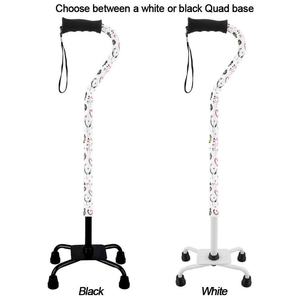 Holiday Cheer Convertible Quad Base Walking Cane with Comfort Grip - Adjustable Shaft