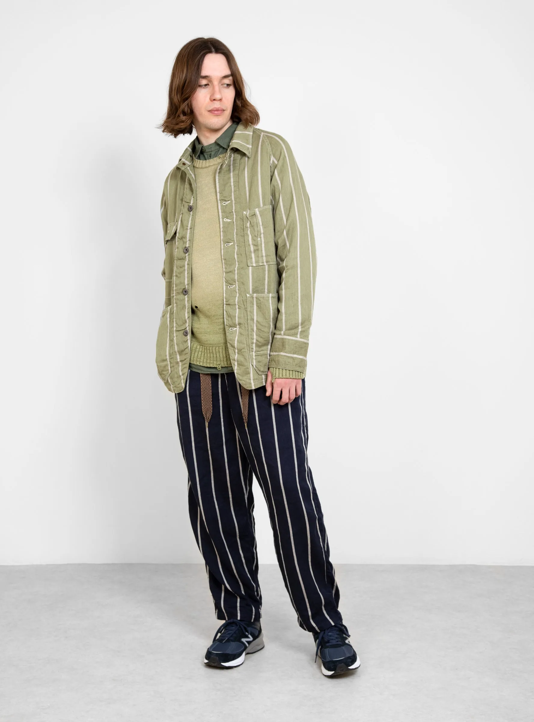Linen Phillies Stripe Cactus Coverall Jacket Khaki