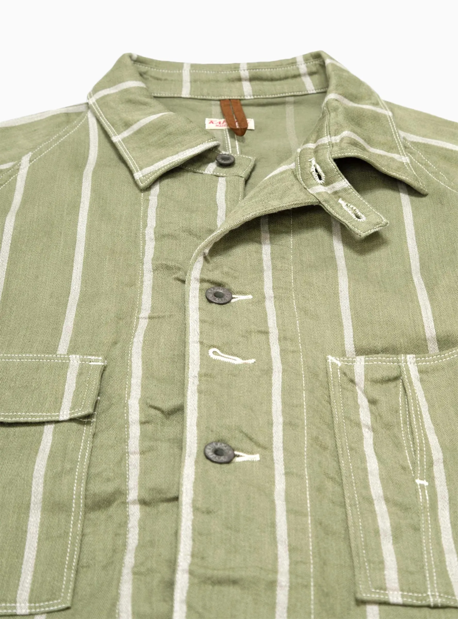 Linen Phillies Stripe Cactus Coverall Jacket Khaki