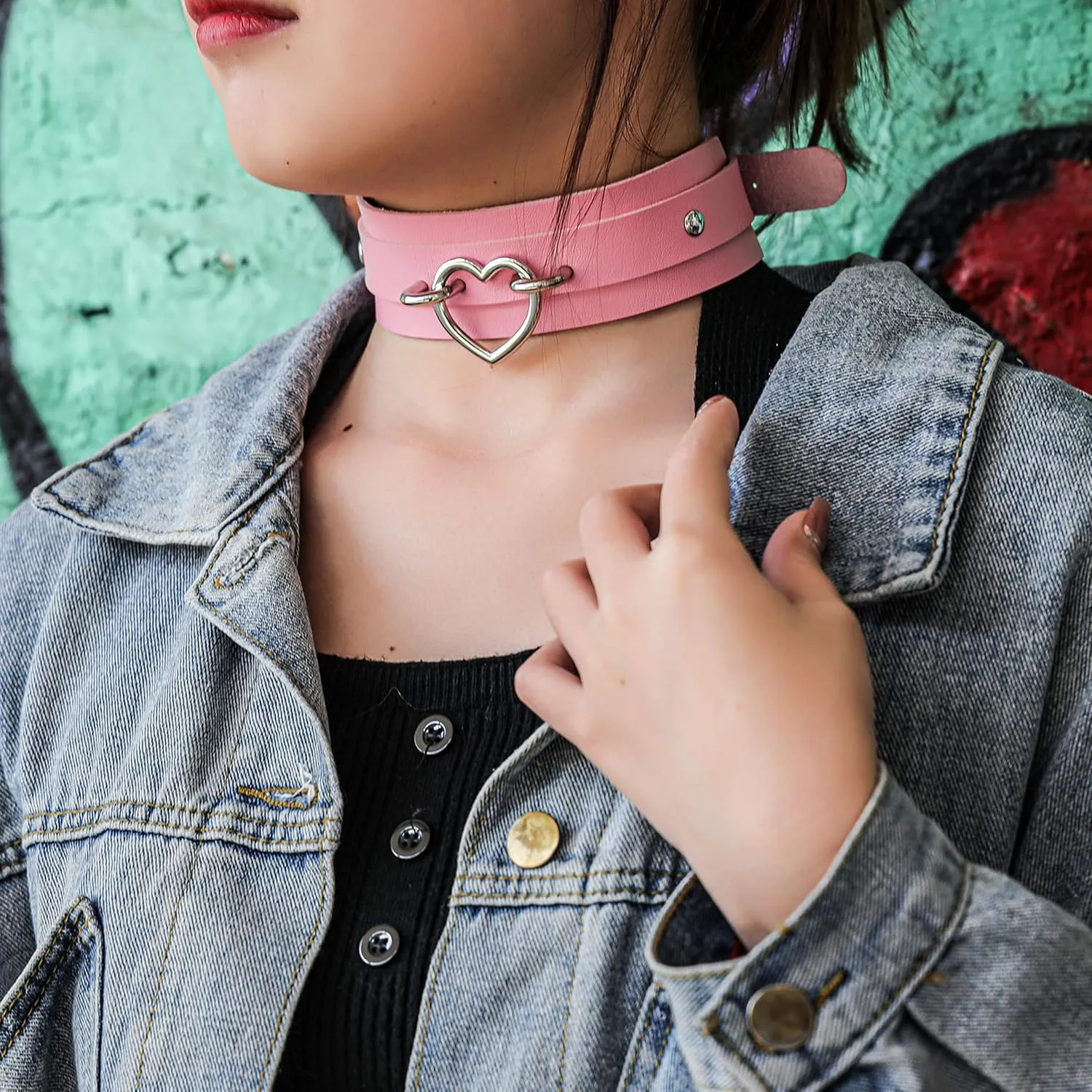 Manfnee Cool Punk Gothic Collar PU Leather Spike Studded Vintage Necklace for Men Women Black