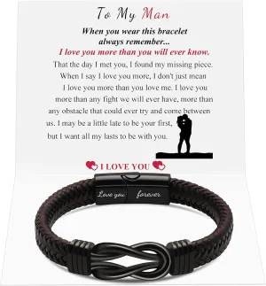 Memgift Gifts for Man Bracelets for Dad Son Gifts Brown Braided Leather Knot Bracelets for Son Grandson Husband Man Love You Forever Jewelry for Brother Boyfriend 7.5 8.5 9 Inches