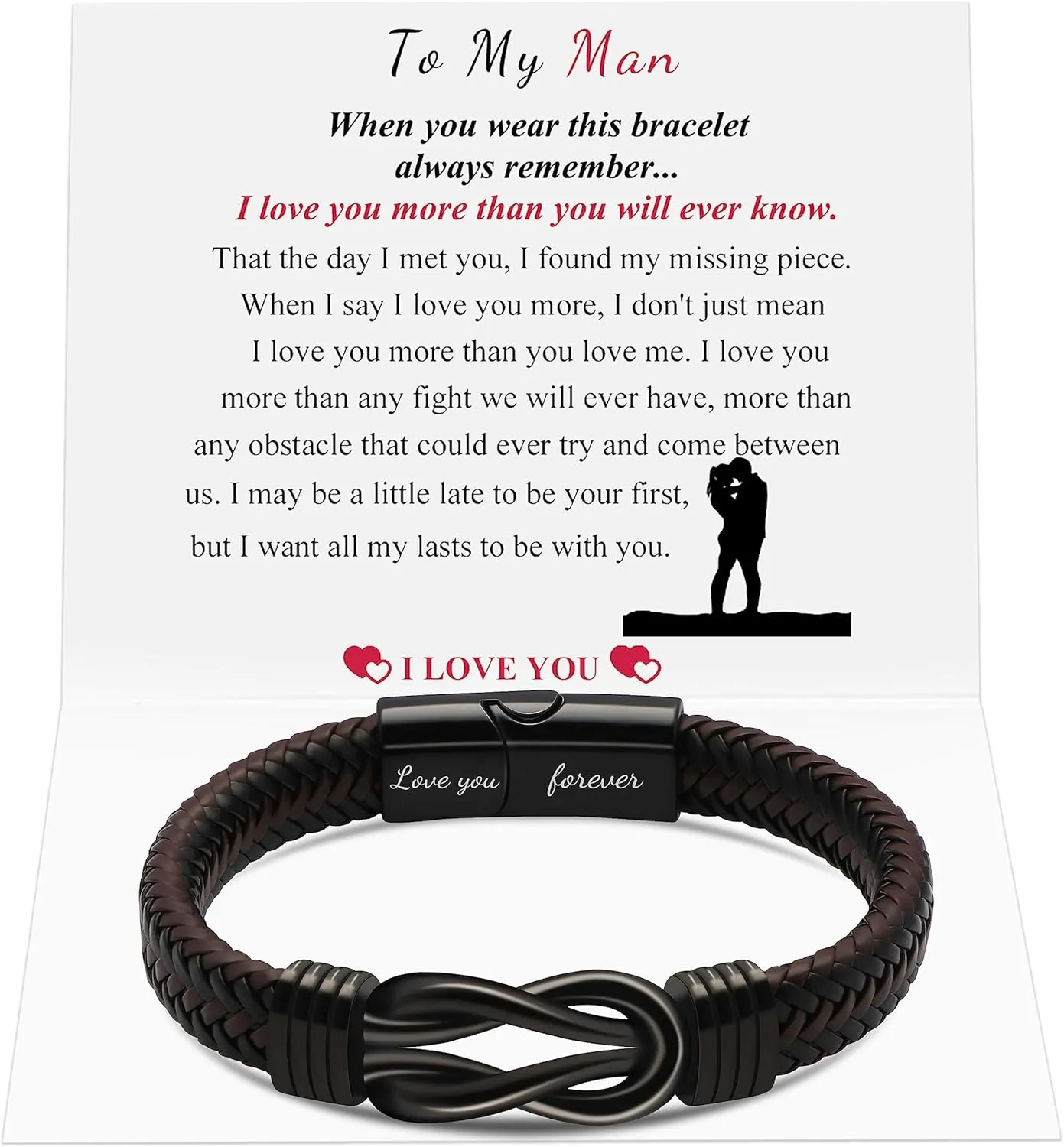 Memgift Gifts for Man Bracelets for Dad Son Gifts Brown Braided Leather Knot Bracelets for Son Grandson Husband Man Love You Forever Jewelry for Brother Boyfriend 7.5 8.5 9 Inches