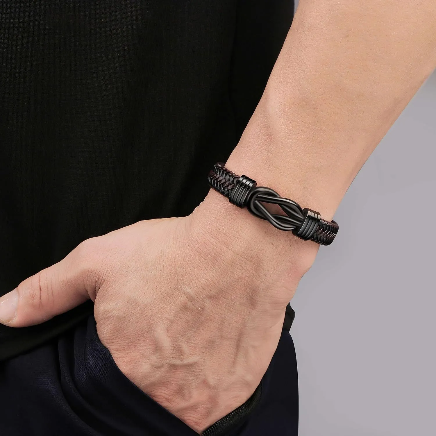 Memgift Gifts for Man Bracelets for Dad Son Gifts Brown Braided Leather Knot Bracelets for Son Grandson Husband Man Love You Forever Jewelry for Brother Boyfriend 7.5 8.5 9 Inches