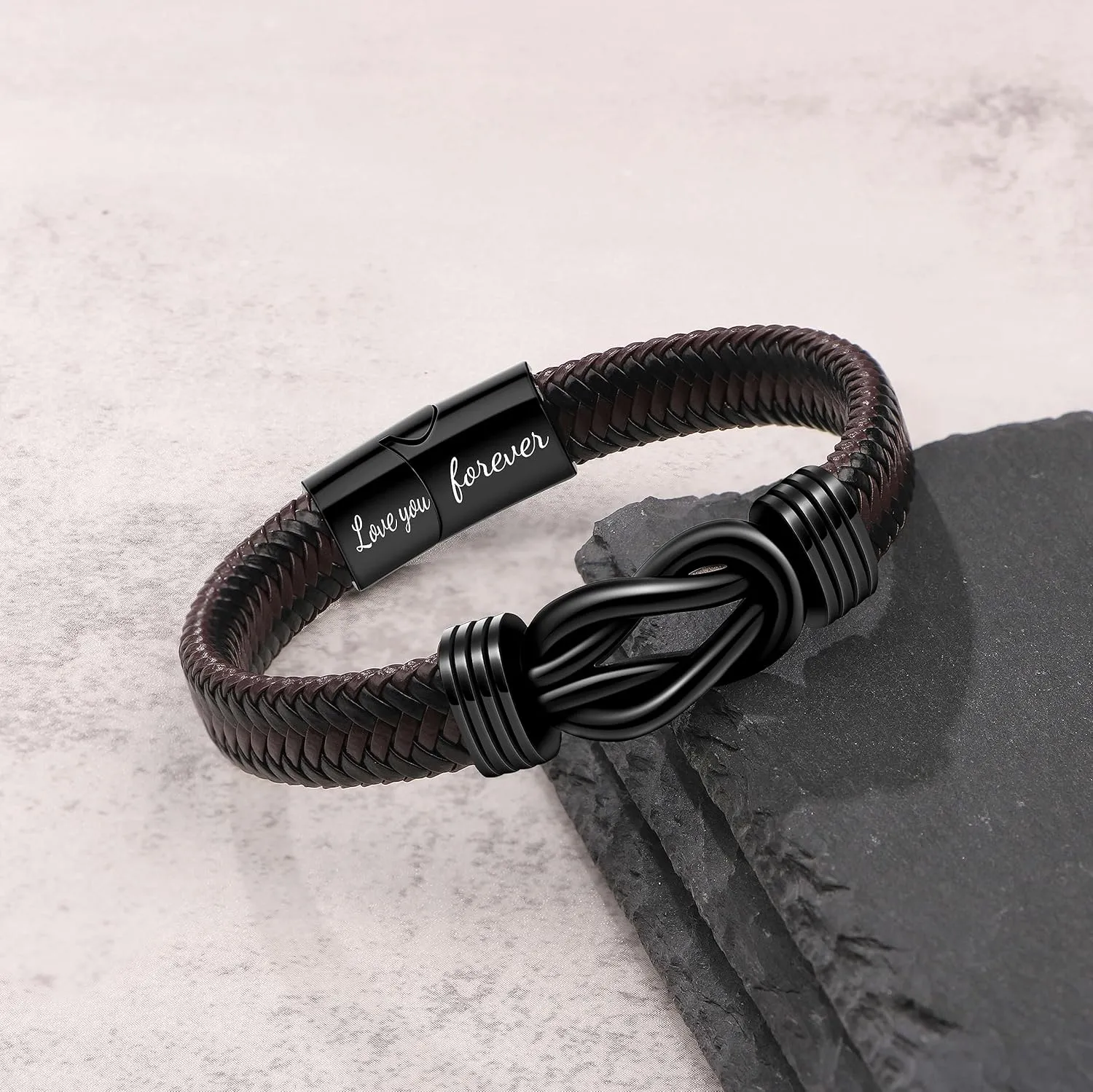 Memgift Gifts for Man Bracelets for Dad Son Gifts Brown Braided Leather Knot Bracelets for Son Grandson Husband Man Love You Forever Jewelry for Brother Boyfriend 7.5 8.5 9 Inches